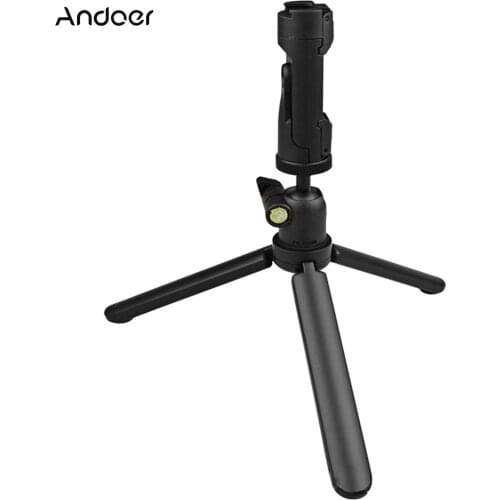 Andoer Video Vlog Table Tripod with Phone Holder 5KG Payload 360° Swivel 90° Fold Adjusting for Smartphone Video Making