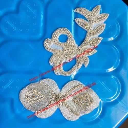 On discount flower crystal applique for dress clothing decoration butterfly-tie shiny rhinestone trims for garments accessory