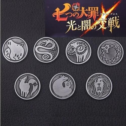 Seven Deadly Sins Tattoo Coin Keychain Nanatsu No Taizai Meliodas Diane Escanor Merlin Ban King Gowther Animal Badge Souvenir