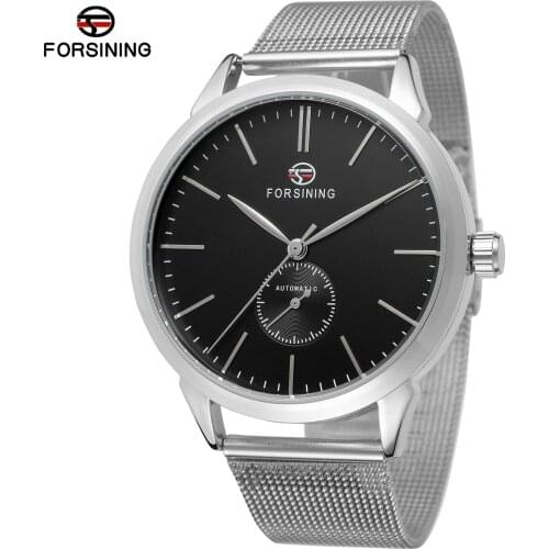 FORSINING Fashion Casual Automatic Mechanical Mens Watch Simple Waterproof Steel Mesh Belt Sports Male Wristwatches Relogio