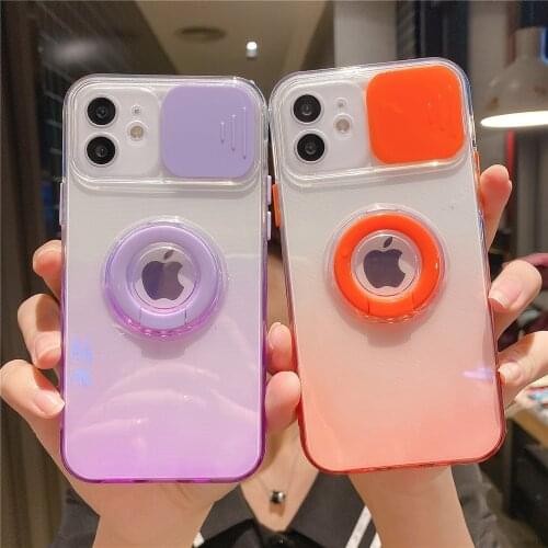 Neon Gradient Sild Window Case For Iphone 12 Pro Max 11 Ring Stand Hoder Soft Clear Silicone Protect Cover For 7 8 Plus X Xr Se