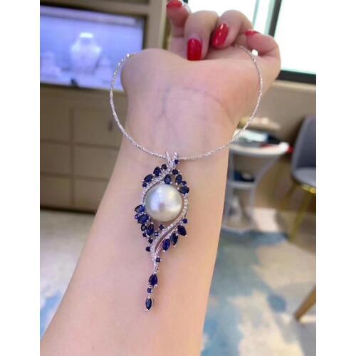 D115 Fine Jewelry S925 Silver Natural Fresh Water White Pearl 12-11mm Pendants Necklaces for Women FIne Pearls Pendants