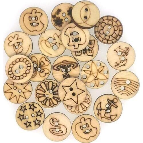 50PCs 15mm Wood Buttons For Needlework Handicraft 2 Holes Nature Color Buttons For Clothing Patchwork DIY Craft B20527