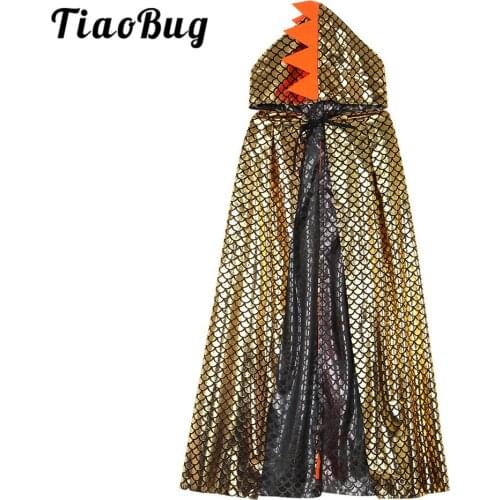 Kids Shiny Printed Cartoon Dinosaur Dragon Hooded Cloak Children Girls Boys Halloween Christmas Cosplay Costume Theme Party Cape