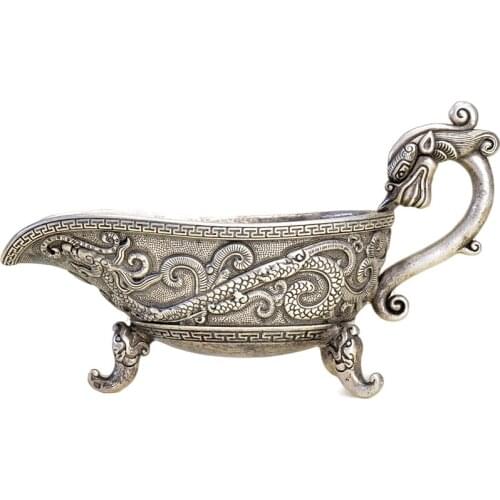 Tang Dynasty RETRO art antique decoration classic silver plate tea set tea cup tea dish ornaments