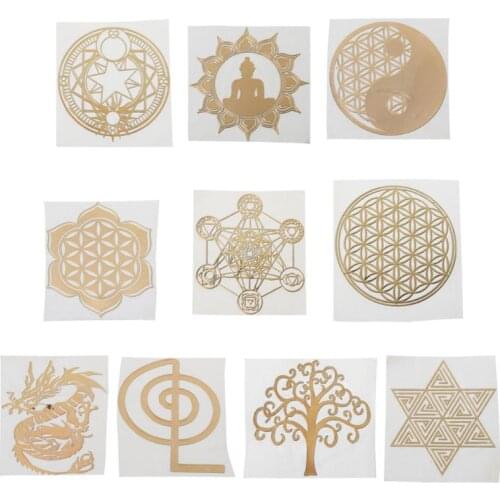 10Pcs 6.8cm 7 Chakra Copper Energy Tower Orgonite Sticker Flower Life Tree Pyramid Epoxy Resin Material Jewelry Making Dropship