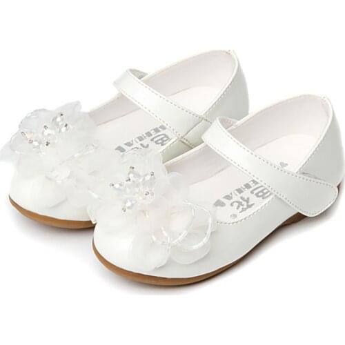 White Pink Flower Children Little Girls Princess Leather Shoes For Toddlers Baby Wedding Party Shoes 1 2 3 4 5 6 Years Old Shoe