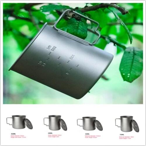 Pure Titanium Cup Ultra Light Durable Portable Foldable Healthy Titanium Cup Mug Outdoor Picnic Camping Drinking Cup 750-350ML