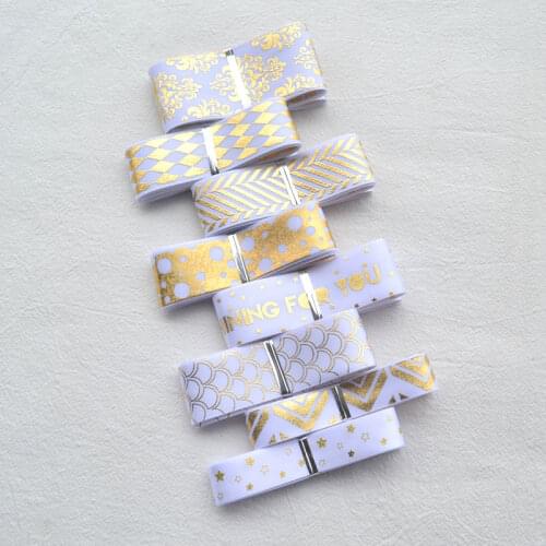 3m 16mm 25mm 40mm Gold Stamping Ribbon Printed White Ribbons Bow Knot Hair Accessories Wedding Decor Diy Handmade Material