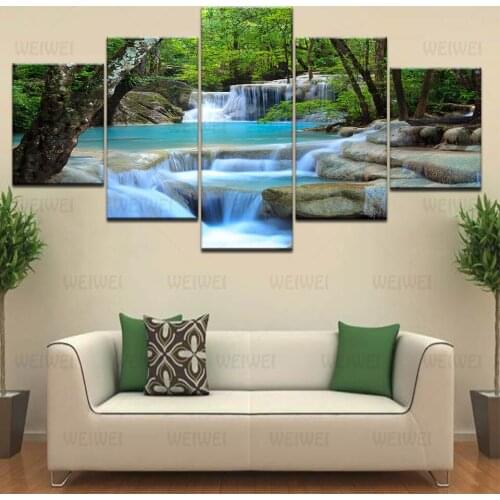 Modular Living Room Framework Canvas Posters Prints Home Decor 5 Pieces Natural Waterfall Paintings Wall Art Scenery Pictures