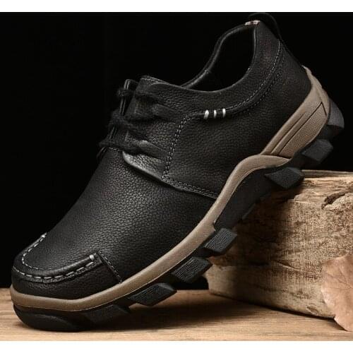Men Genuine Leather Shoes All-Match Wear-Resistant Breathable Outdoor Sneakers non-slip rock climbing hiking shoes
