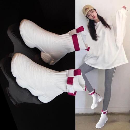 Autumn new style ankle boots knit fashionable socks boots leisure elastic high help increase thin female boots