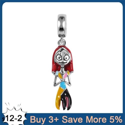 925 Sterling Silver Sally Skull Charm Beads Fit Original Pandora Bracelet Fine Silver Jewelry Making For Halloween