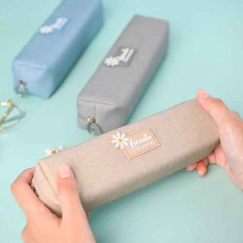 Pencil Case With Daisies Nенал School Stuff Kawaii Satationery Set University Cadters Girl Kit Student Case Cute Makeup Bag Box