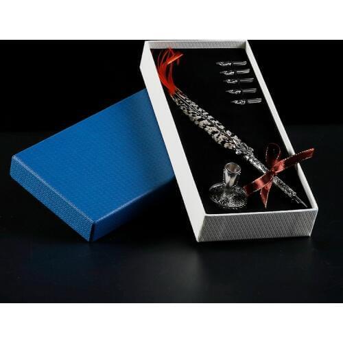 New Arrival Antique Quill Feather Dip Pen Writing Gift Box Fountain Pen Stationey Set