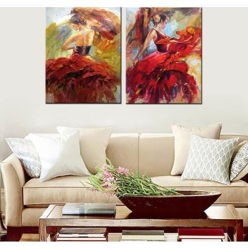 Sexy Gypsy Girls Dance in Red Dress Portrait Art Canvas Print Knife Oil Painting for Dining Room Restaurant Wall Decor Wholesale