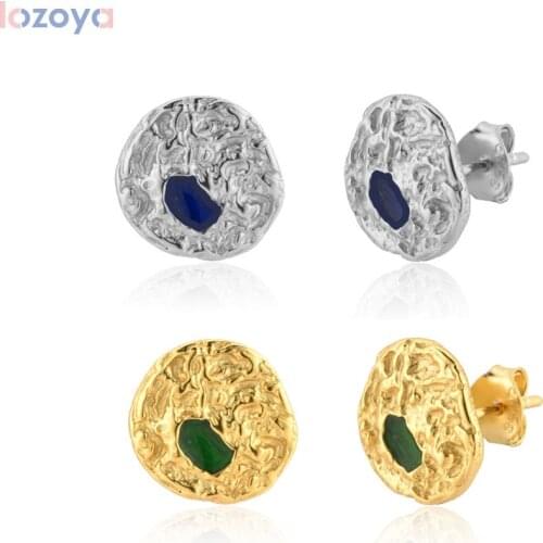 Lozoya 925 Sterling Silver Geometric Pave Fashion Green Blue Stud Earring Wedding Fashion Luxury Party Jewelry 2020 Clips