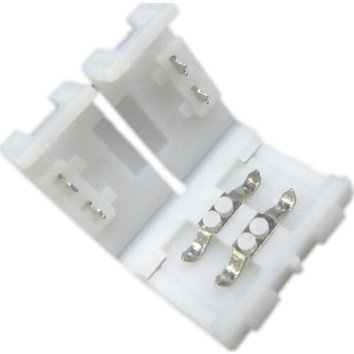 100pcs/lot 3528 LED Strip Connector 8mm 2pin White Color Free Welding LED Strip Clip for connecting