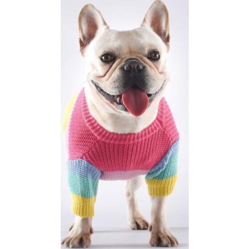 Dog Sweater Large Dog Clothes Rainbow Sweater for Dogs,Autumn Warm Teddy Dog Sweater Christmas French Bulldogs Winter Clothes