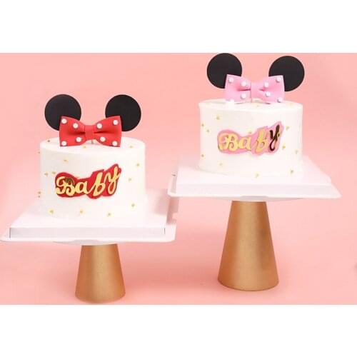 Creative Foam Cake Decoration Bow Mouse Baby Shower Happy Birthday Cake Toppers for Girl`s Birthday Cake Dessert Decor Supplies