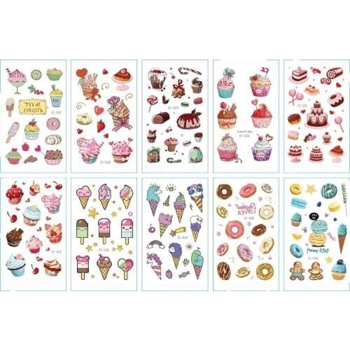 10pcs Temporary Tattoos Sweet Summer Ice Cream Fake Tattoo Sticker Tatoo Waterproof Tatto Hand Foot Body Art For Kids Girl Boy