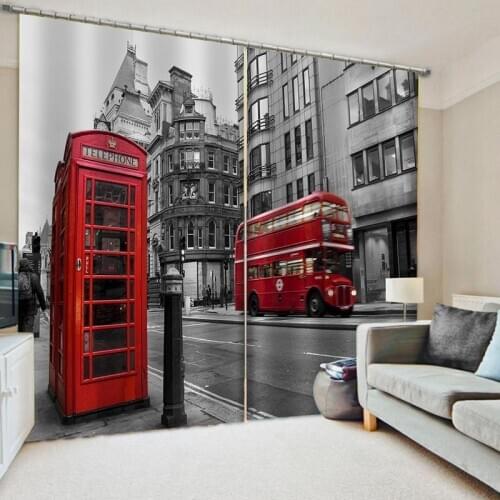 London Bus Bell Tower Window Treatments Curtains Valance Living Room Bedroom Curtains Red Telephone Booth Decor Curtain