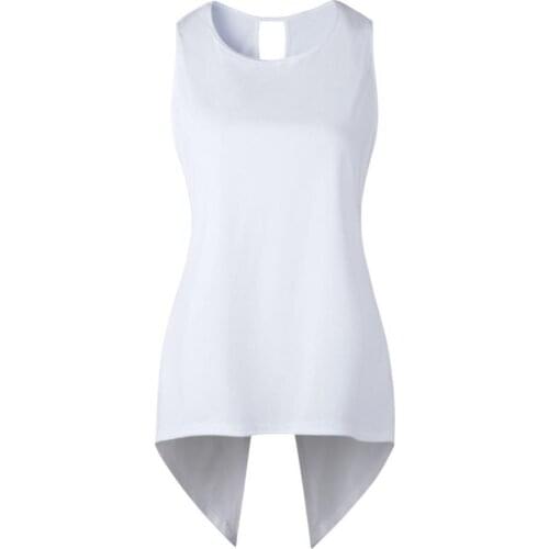 Women Summer Fashion Solid Color Sleeveless Irregular Cross Back Vest Tanks Top