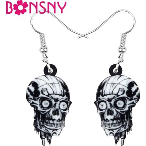 Bonsny Acrylic Halloween Anime Skull Skeleton Earrings Drop Dangle Jewelry For Women Girls Teens Party Gift Festival Decoration