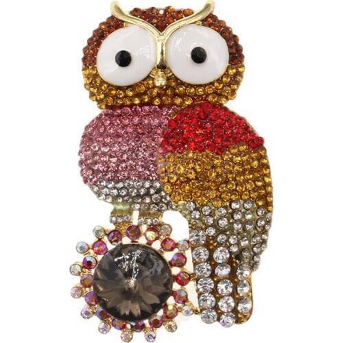 Gold-Tone Animal Crystal Owl Sunflower Austrian Pin Brooch