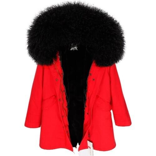 Star same style plus velvet padded liner jacket, lamb hair large fur collar mid-length jacket women