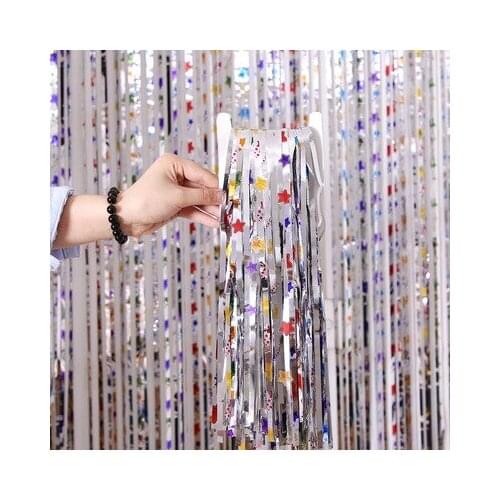 1M x 2M Birthday Party Backdrops Star Tinsel Curtain Baby Shower Silver PVC Backgrounds Decoration