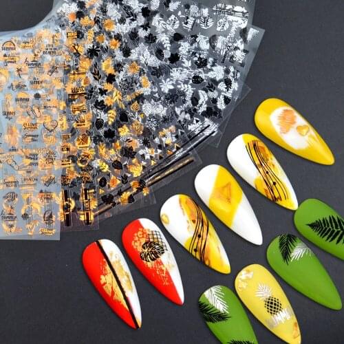 1 Pcs Fall Leaves Nail Sticker For Decorations Gold Silver Coconut Tree Maple Leaf Pattern Design3D Nail Art Tattoos Manicure