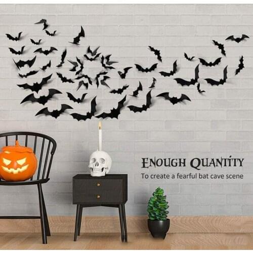 12/60pcs 3D Bat Sticker PVC Bat Wall Sticker Halloween Bar KTV Haunted House Horror DIY Background Decoration Props