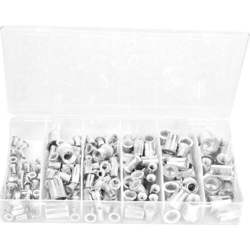 195 Pcs M3 M4 M5 M6 M8 M10 Rivet Nuts Flat Head Threaded Insert Nut Rivet Cap Threaded Insert Nut Kit with Plastic Box