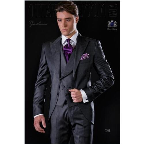 2017 Latest Coat Pant Designs Italian Smoking Grey Men Suit Jacket Slim Fit 3 Piece Suits Prom Tuxedo Custom Groom Blazer Ternos