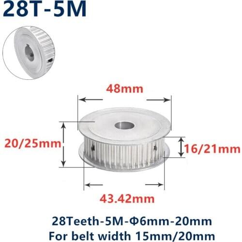 28 Teeth HTD 5M Timing Synchronous Pulley Bore 5/6/6.35/8/10/12/14/15/16/17/18/19/25mm for Width 15/20mm HTD5M 28Teeth 28T