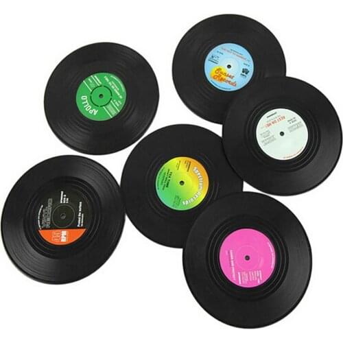 6 PCS Plastic Vinyl Record Coaster Cup Mat Black Retro Mug Coaster Pad Heat-resistant Non Slip Hot Drink Holder Home Decor