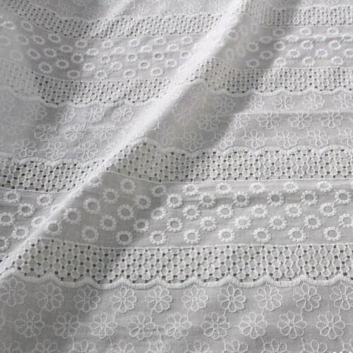 White Cotton Fabric Floral Embroidery Eyelet Fabric for Dress,Shirts,Apparel Sewing Fabric,by the Yard
