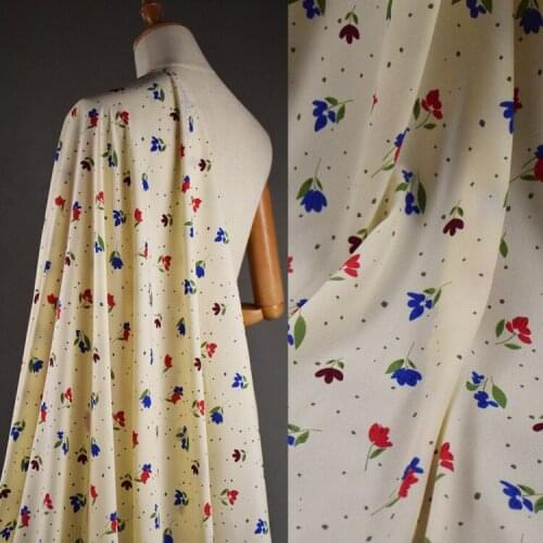 Sen Beige Irregular Little Floral Korean Silk Chiffon Fabric Dress Shirt Girls Handmade DIY Clothing Fabric