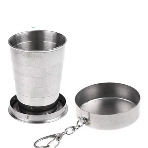 Household Stainless Steel Camping Folding Cup Portable Outdoor Travel Demountable Collapsible Cup With Keychain blackjack cup