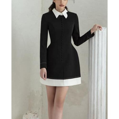 Tailor shop little black dress black dress Retro Slim and thin black female light luxury dress Semi-Formal Dresses