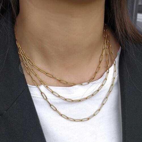 4mm Gold Color Stainless Steel Paperclip Link Chain Choker for Women Girls Layered Necklace Chic Jewelry Gifts 16-20inch DN244