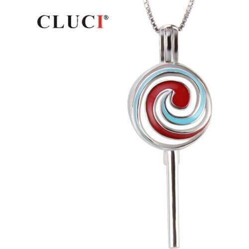 CLUCI 925 Sterling Silver Colorful Spiral Lollipop Pendant Enamel Fashion Jewelry Women Wish Pearl Locket Gift Jewelry SC228SB