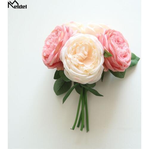 Meldel Bridal Wedding Bouquet Girl Holding Flower Artificial Silk Rose Peony Flowers Blue Bridesmaid Bouquet Wedding Accessories