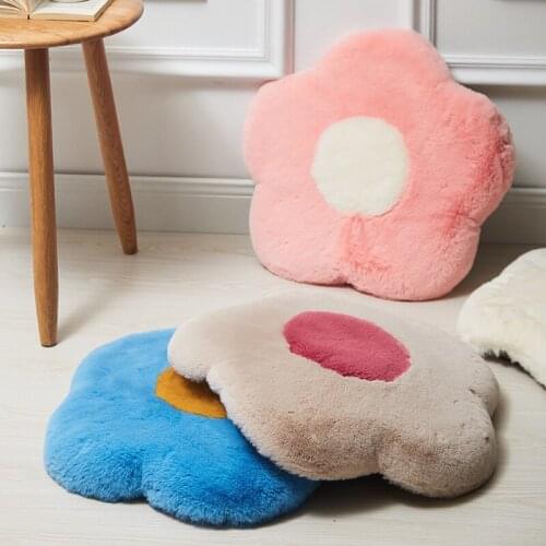 Flower Seat Cushion Furry Round Pillow Egg Soft Plush Decorative Sofa Pillow Floral Floor Cushion Mat Home Decor Birthday Gift