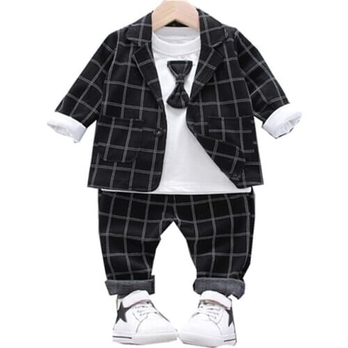 Fashion Spring Autumn Baby Boy Clothes Suit Children Cotton Coat T Shirt Pants 3Pcs/sets Toddler Gentleman Costume Kids Clothing