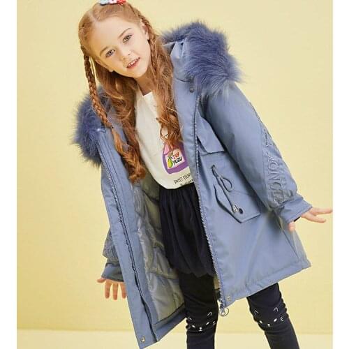 2021 Childrens Coat Hooded Fur Collar Coat Overcoat Jackets Toddler Winter Warm Clothes Boys Girls Solid Cacual Clothing