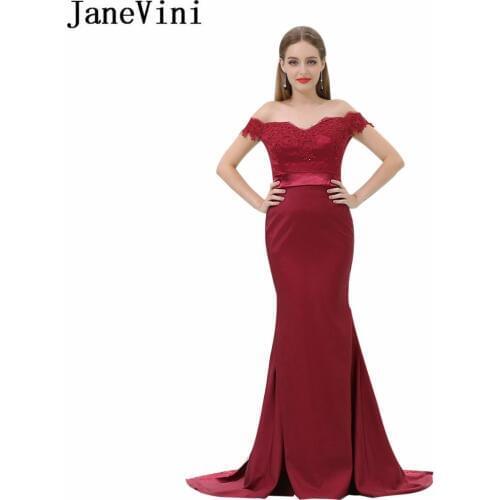 JaneVini Burgundy Mermaid Bridesmaid Dresses Beaded Lace Long Dress for Wedding Party for Woman Formal Gowns vestidos fiesta