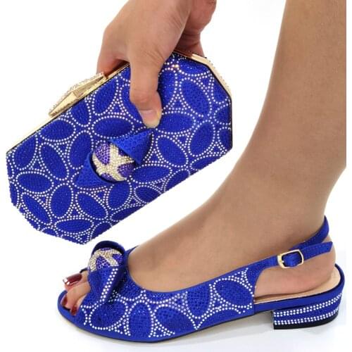 Doershow new fashion blue Italian Shoes With Matching Bags African Women Shoes and Bags Set For Prom Party Summer Sandal SOP1-1