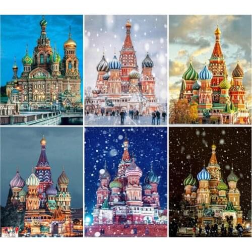 EverShine Paint With Diamonds Full Square Church Cross Stitch Diamond Embroidery Sale Landscape Bead Picture Kits Wall Decor